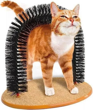 Masajeador en Arco para Gatos – Cepillo Autolimpiante con Base Antideslizante