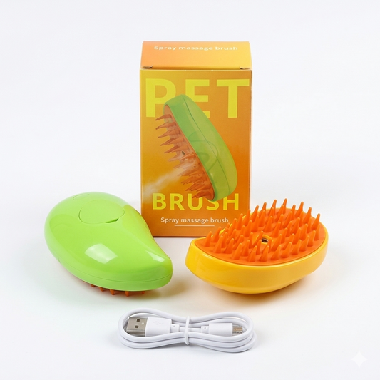 Cepillo Masajeador Recargable para Mascotas – Spray Relajante