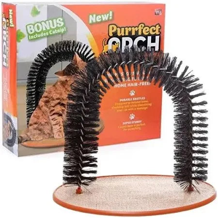 Masajeador en Arco para Gatos – Cepillo Autolimpiante con Base Antideslizante